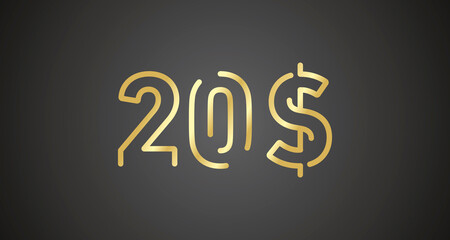 20$ internet website promotion sale offer big sale and super sale coupon code dollar golden 20$ discount gift voucher coupon vector illustration