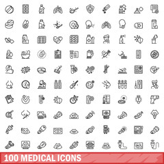 100 medical icons set, outline style