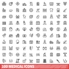100 medical icons set, outline style