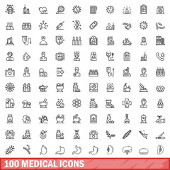 100 medical icons set, outline style
