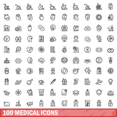 100 medical icons set, outline style