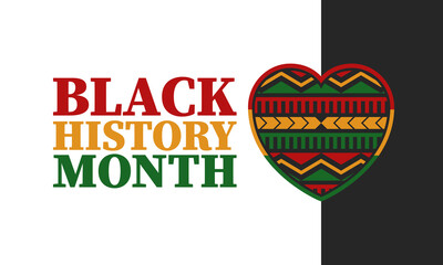 Black History Month in February. African American Culture and History. Celebrated annual in United States and Canada. In October in Great Britain. Vector poster, tradition ornament illustration