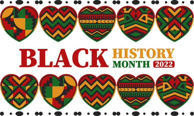 Black History Month in February. African American Culture and History. Celebrated annual in United States and Canada. In October in Great Britain. Vector poster, tradition ornament illustration