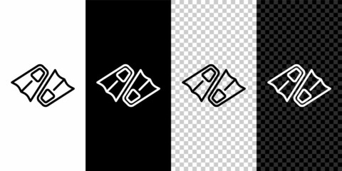 Set line Rubber flippers for swimming icon isolated on black and white, transparent background. Diving equipment. Extreme sport. Diving underwater equipment. Vector © vector_v