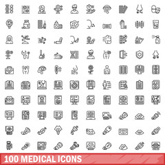 100 medical icons set, outline style