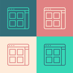 Pop art line Browser files icon isolated on color background. Vector