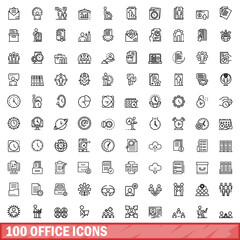 100 office icons set, outline style