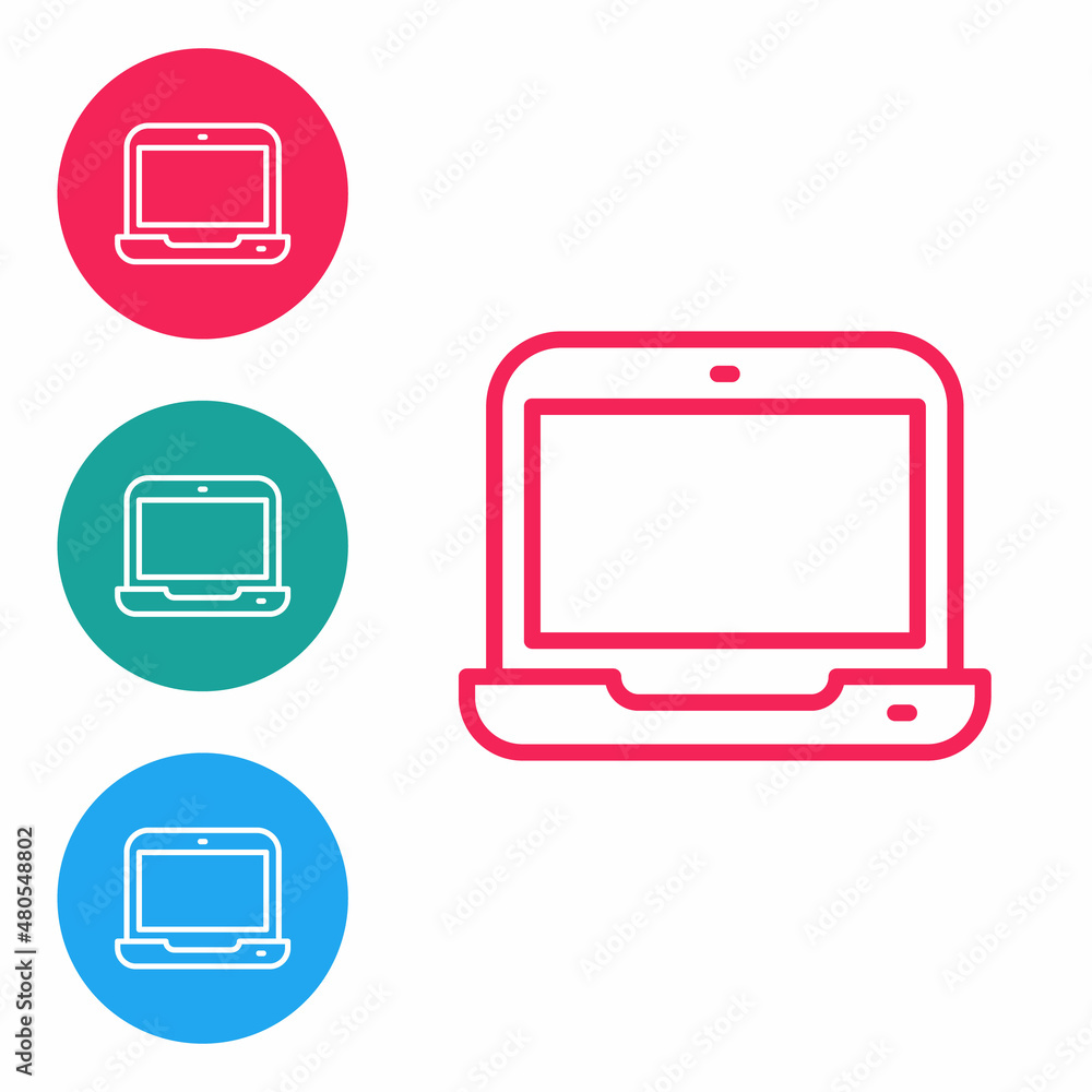 Aufkleber red line laptop icon isolated on white background. computer notebook with empty screen sign. set ico