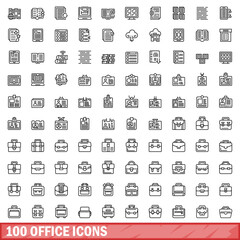Fototapeta na wymiar 100 office icons set, outline style