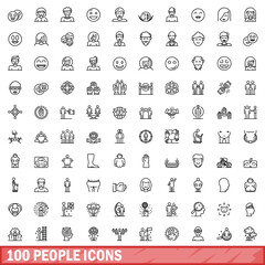 100 people icons set, outline style