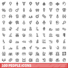 100 people icons set, outline style