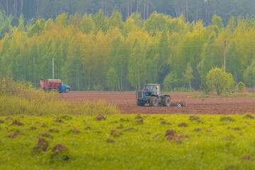 Tractor in the spring field