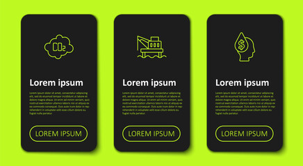Set line CO2 emissions in cloud, Oil platform the sea and drop with dollar symbol. Business infographic template. Vector