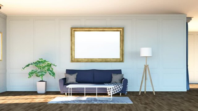 3D Mockup photo frames and furniture in living room