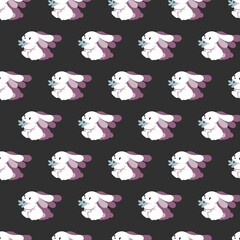 Abstract Seamless Pattern with White Rabbits Vector Graphic Cartoon