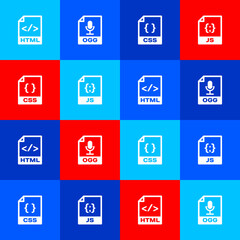 Set HTML file document, OGG, CSS and JS icon. Vector
