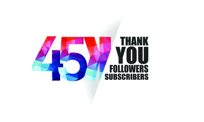 45K, 45.000 followers, subscribers design for internet, social media, anniversary and celebration achievement-vector