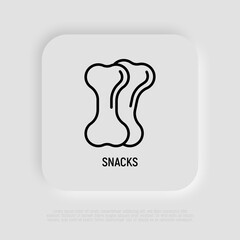 Pet snack thin line icon: two bones. Modern vector illustration for pet shop.