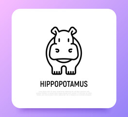 Cartoon hippo thin line icon. Modern vector illustration.
