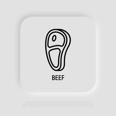 Raw beef steak thin line icon. Modern vector illustration of meat.