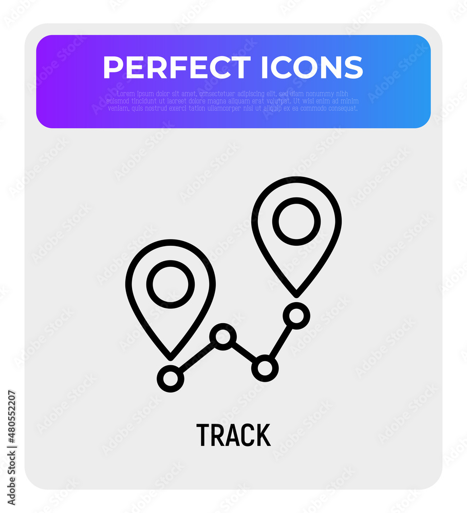 Poster track with pointers at start and at finish. thin line icon. position marker. modern vector illustrat