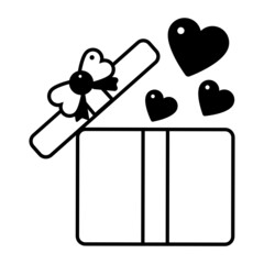 Surprise Gift Box with Ribbon and Heart sign, Valentines Day Cardboard Gift Box Vector Icon Design, love and romance symbol, fascination and glamour stock illustration