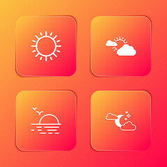 Set Sun, and cloud weather, Sunset and Cloud with moon stars icon. Vector
