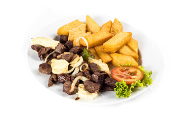 Colorful Food Appetizer Starts Snacks Fresh Delicious Menu Recipe Meal Meat Chicken Fries Fish Seafood Beer on a wooden table