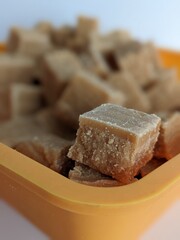fudge cubes on a pastry form
