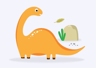 Funny cute dinosaur orange on a light background. For textiles, packaging paper, posters, backgrounds, decoration of children's parties. Vector illustration