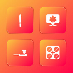 Set Marijuana joint, Location and cannabis, Smoking pipe and Medical pills with marijuana icon. Vector