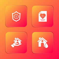Set Shield with dollar, Health insurance, House and flood icon. Vector