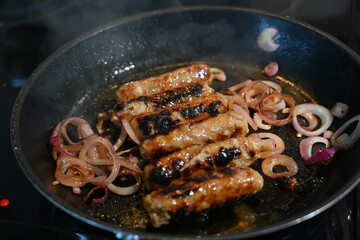 tasty sausage and red onion sandwich for breakfast snack 