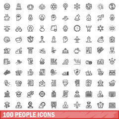 100 people icons set, outline style