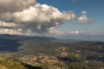 Fototapeta premium view from the top of the mountain with beautiful sky