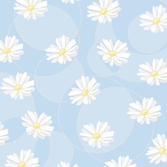 Daisy pattern on blue background. Daisy spring illustration 