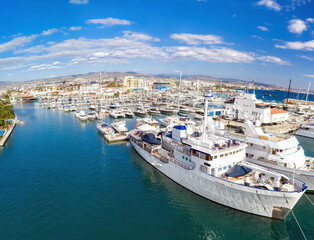 Fototapeta na wymiar Aerial drone view of Limassol marina. Cyprus