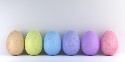 Background of colored painted Easter eggs Pastel colors. 3d rendering