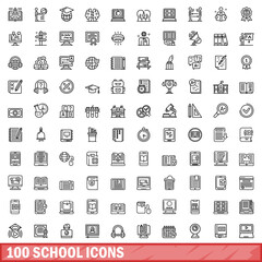 100 school icons set, outline style