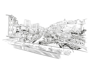 France. Marseille. East Port Valon Des. Hand drawn sketch. Vector illustration.