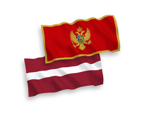 Flags of Latvia and Montenegro on a white background