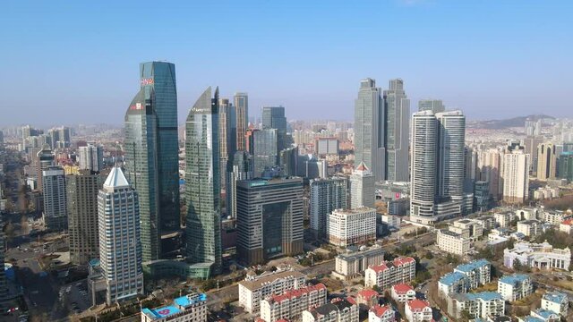Aerial photography of Qingdao modern architecture skyline