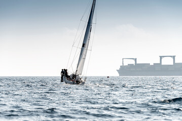 Silhouette of Racing sailboat during Sailing regatta in Mediterranean