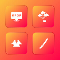 Set K-pop, Bonsai tree, Kimono and Katana icon. Vector