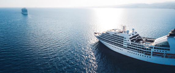 Aerial view of two cruise ships at sea