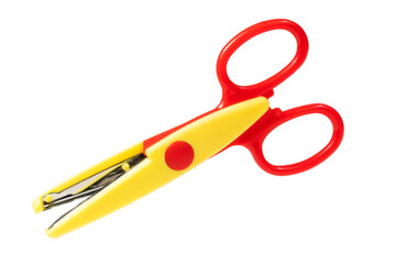 Baby red and yellow scissors isolated on white background
