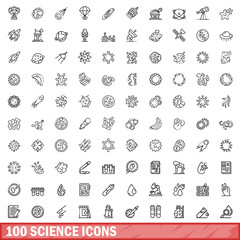 100 science icons set, outline style