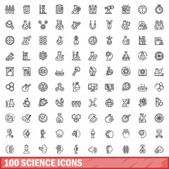 100 science icons set, outline style