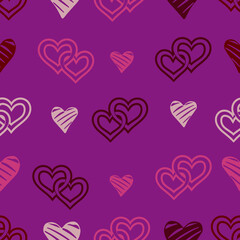 Hearts on a burgundy background. For Valentine's Day. Vector drawing for February 14th. SEAMLESS PATTERN WITH HEARTS. Anniversary drawing. For wallpaper, background, postcards.