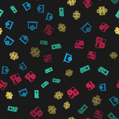 Set line Laptop setting, Fast payments, Hourglass and Video camera on seamless pattern. Vector